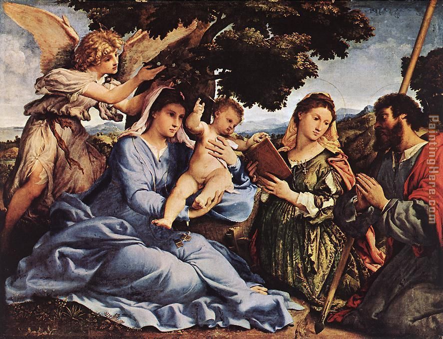 Madonna and Child with Saints and an Angel painting - Lorenzo Lotto Madonna and Child with Saints and an Angel art painting